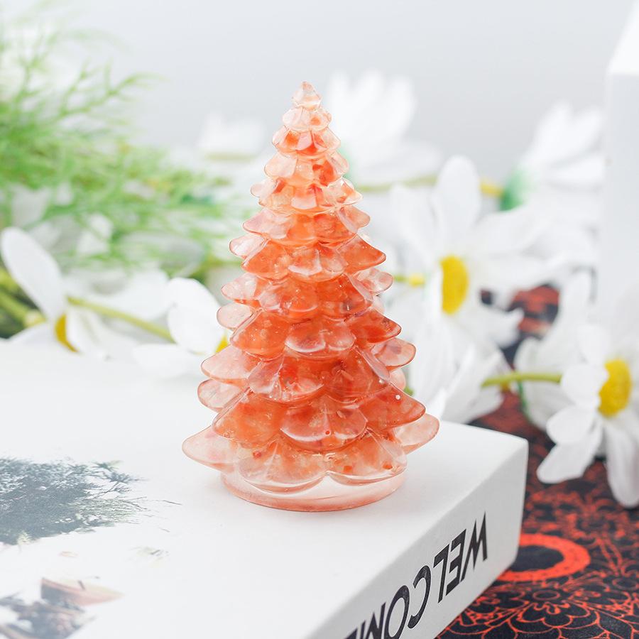 1PC Crystal Resin Christmas Tree Handmade Ornament Natural Stone Amethyst Fengshui Sculpture Lucky Christmas Trees Home Decor