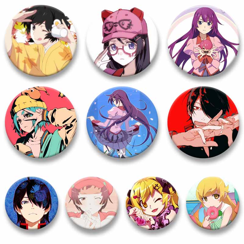 Cartoon Monogatari Series Badge Anime Hitagi Koyomi Araragi Lapel Pins Round Brooches for Bag Clothes Hat Decor Jewelry Gifts