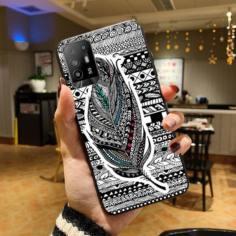 Blau gold Mandala Blume Traumfänger Hülle Handyhülle Für OPPO A74 A94 A3S A5S A9 A12 A15S A52 A53S A72 A73 2020 A91 5G Hüllen
