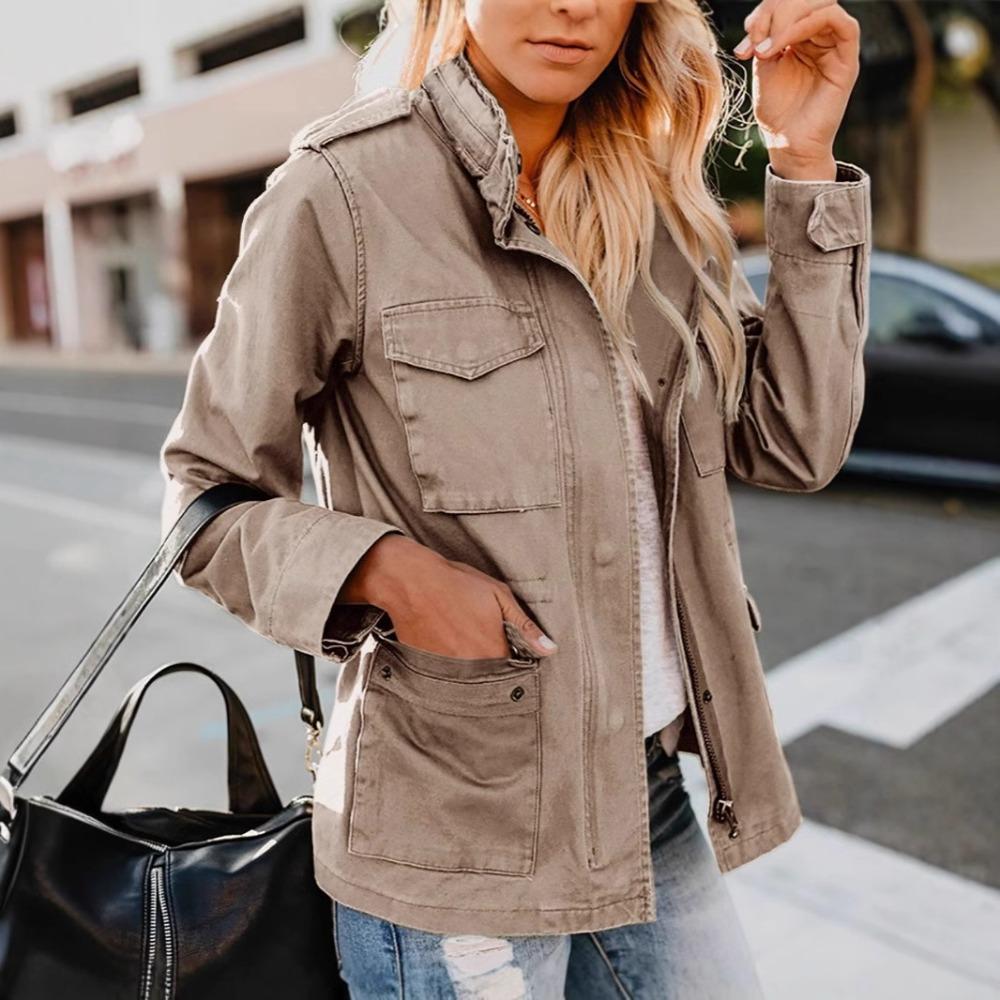 Dames Omgeslagen Kraag Lange Mouwen Losse Pasvorm Casual Utility Jas Elegante Pendelaar Buitenjas