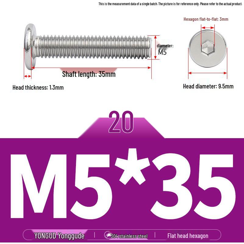 304 Stainless Steel Ultra-Thin Flat Head Hex Socket Bolt, M2-M12