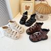 Kids Sandals High Top Hollowed-out Girls Princess Shoes Hook&loop Ins Trendy 2025 Summer New Children Beach Shoes Soild Color