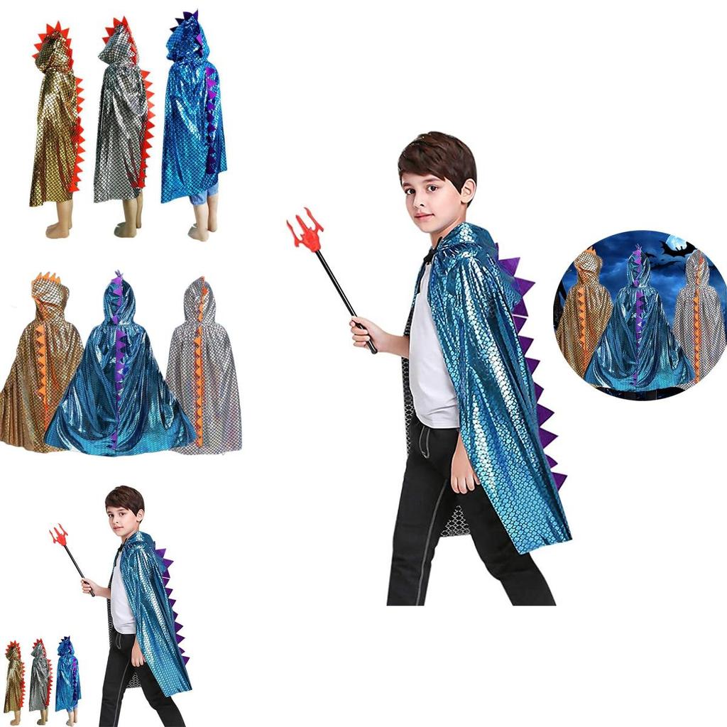 Halloween Dinosaur Costume Cape For Kids Dragon Dress Up Hooded Cloak Spiky Dinosaur Scales Design