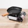 Faltbare Tragbare Bratpfanne Picknick Grillpfanne Hitzebeständiger Holzgriff Outdoor Grillpfanne Doppelmund Steakpfanne(Kein Deckel)