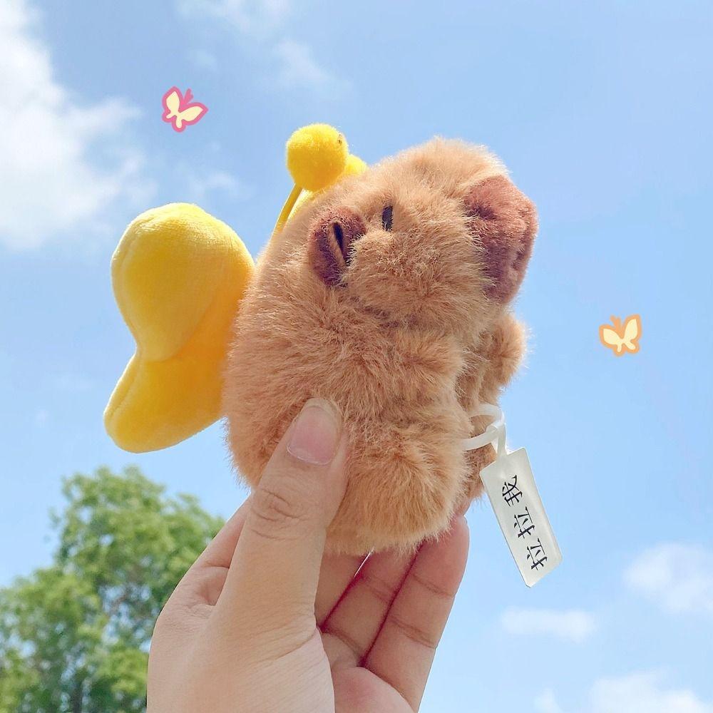 Cartoon Plush Capybara Keychain Pull Butterfly Car Keyring Funny Capybara Dolls Pendant Bag Decor