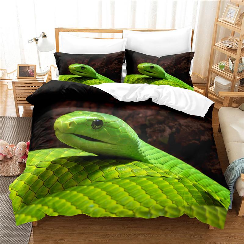 Snake Duvet Cover 3D Reptile Print Bedding Set Queen Size For Kids Adults Living Room Decor Green Snake Cobra Comforter Cover
