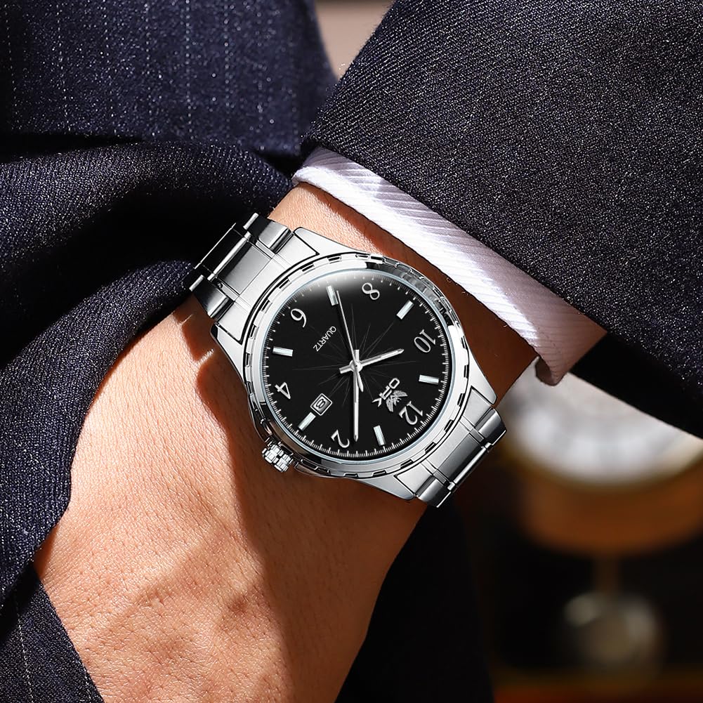 Tarih Göstergeli, Su Geçirmez, Parlak Tasarımlı, Şık, Kolay Okunur Rakamlı OPK Erkek Kuvars Saat, İş İçin Klasik Paslanmaz Çelik Saat,