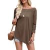 Women's Casual Off-Shoulder Long Sleeve T-Shirt with Slit Hem, Loose Fit