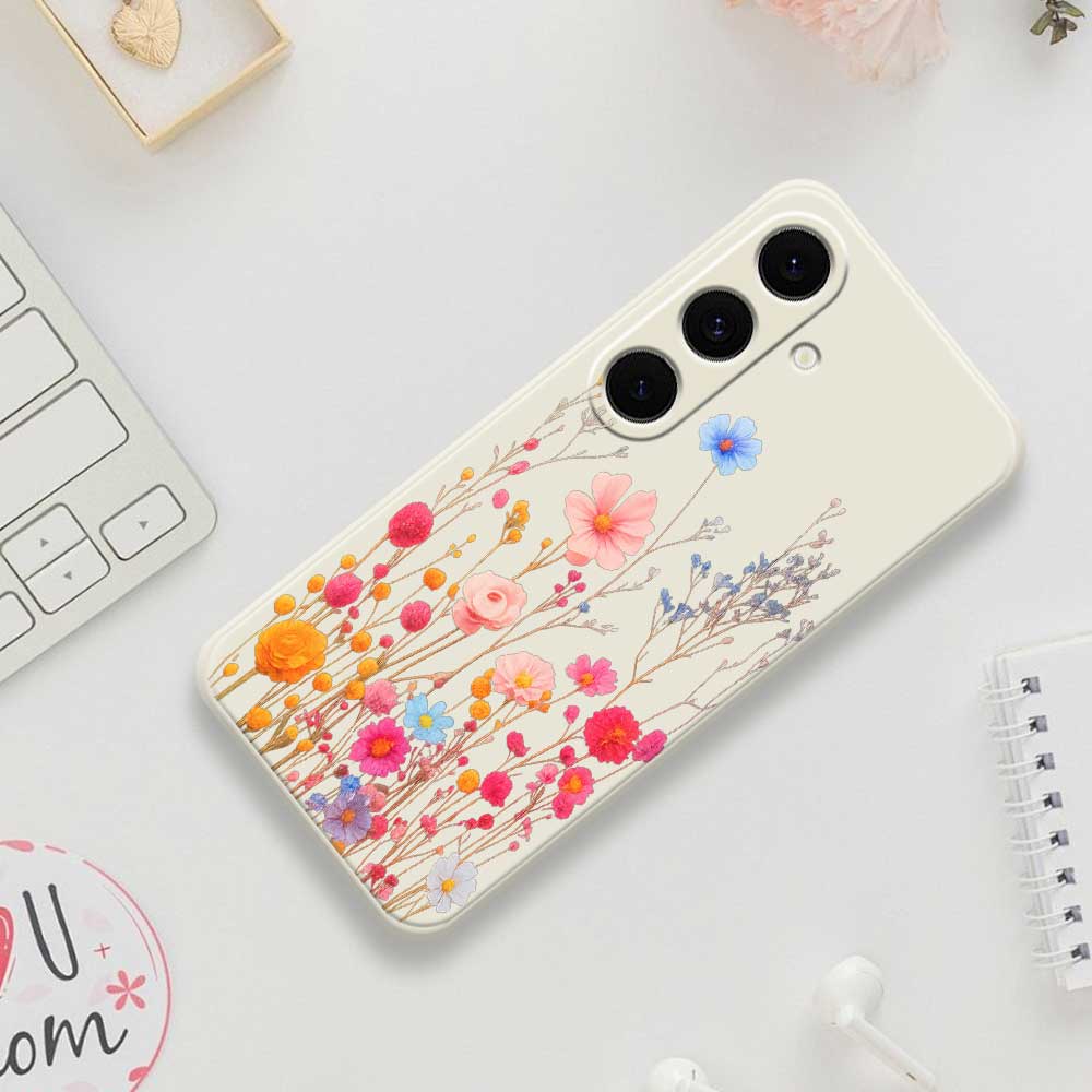 For Samsung Galaxy S25 FE Case Flower Branches Pattern Printing Straight Edge TPU Phone Back Cover