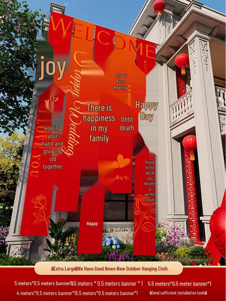Double Happiness Banner for Outdoor Rural Wedding Courtyard Decor