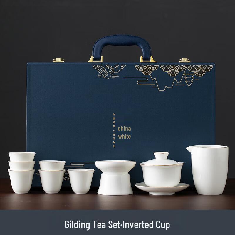 Chaxun Dehua Ceramic Landscape Tea Set with Gaiwan and Cups
