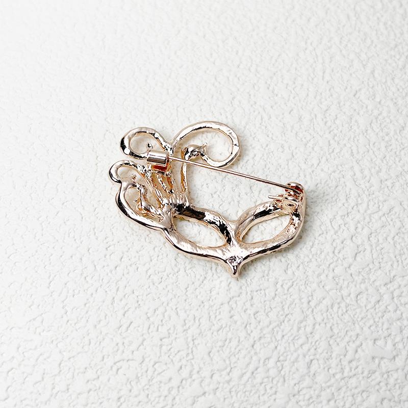 Broche clásico de cristal con forma de máscara de zorro para mujer