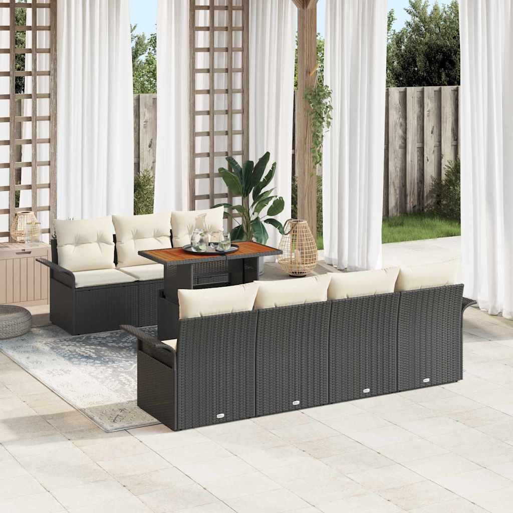 Garden Sofa Set with Storage 8 pcs Black Poly Rattan