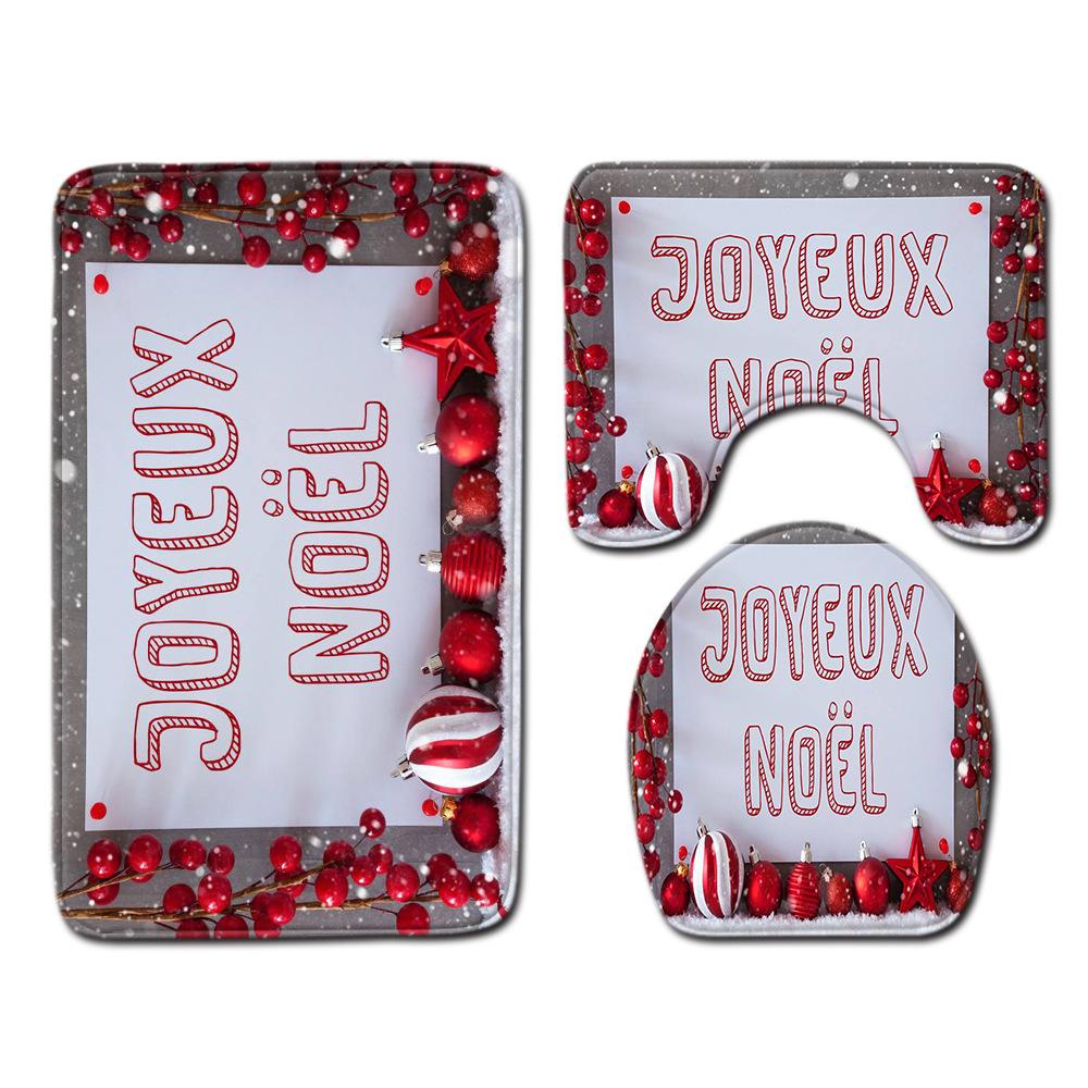 Christmas Shower Curtain Floor Mat Combination Four-Piece Set Bathroom Toilet Carpet Shower Room Mat Foot Mat