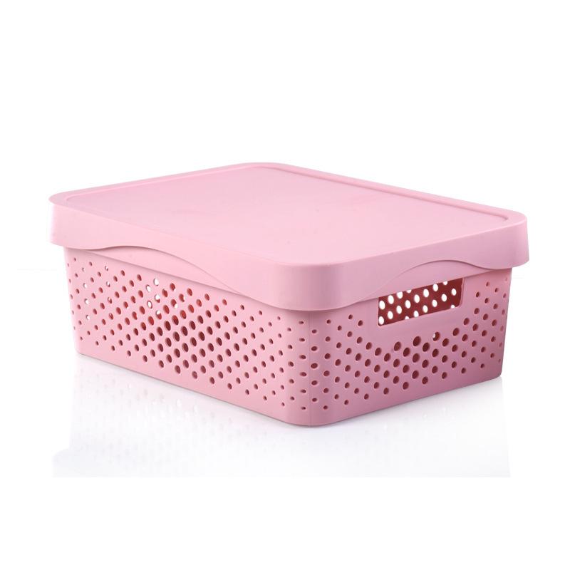 Hollow Plastic Storage Basket with Lid - Desktop Organizer & Wardrobe Bin