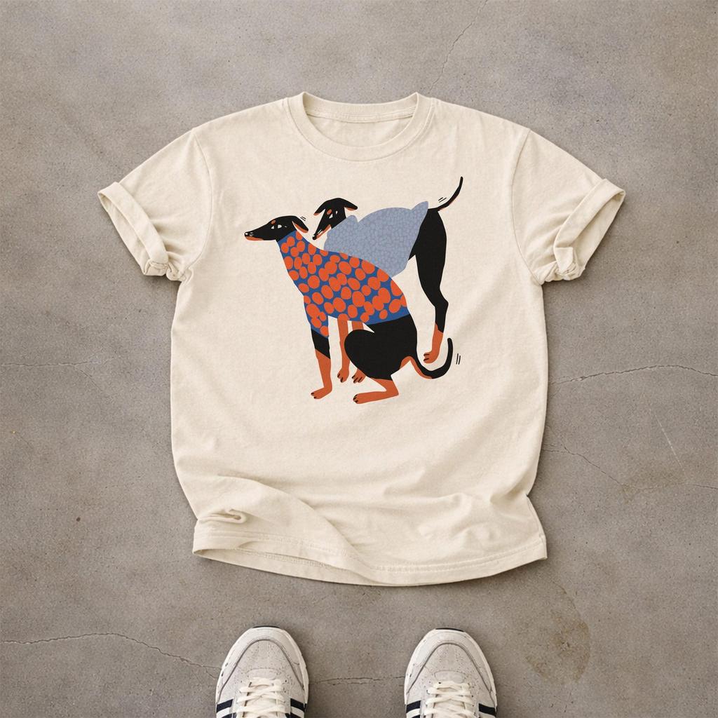 Tričko s ilustrací psa typu Greyhound Whippet, Minimalistické tričko s grafikou chrtů