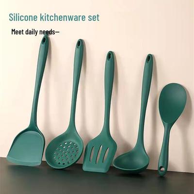 High-Temperature Resistant Silicone Spatula & Spoon Set: Non-Stick Stir-Fry Spatula, Ladle, Slotted Spoon, Rice Spoon Combo
