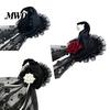 Halloween Costume Accessories Witch Hat with Rose for Women, Gothic Vintage Mini Wizard Spooky Party Decorations Headpiece Veil Costume, Dress