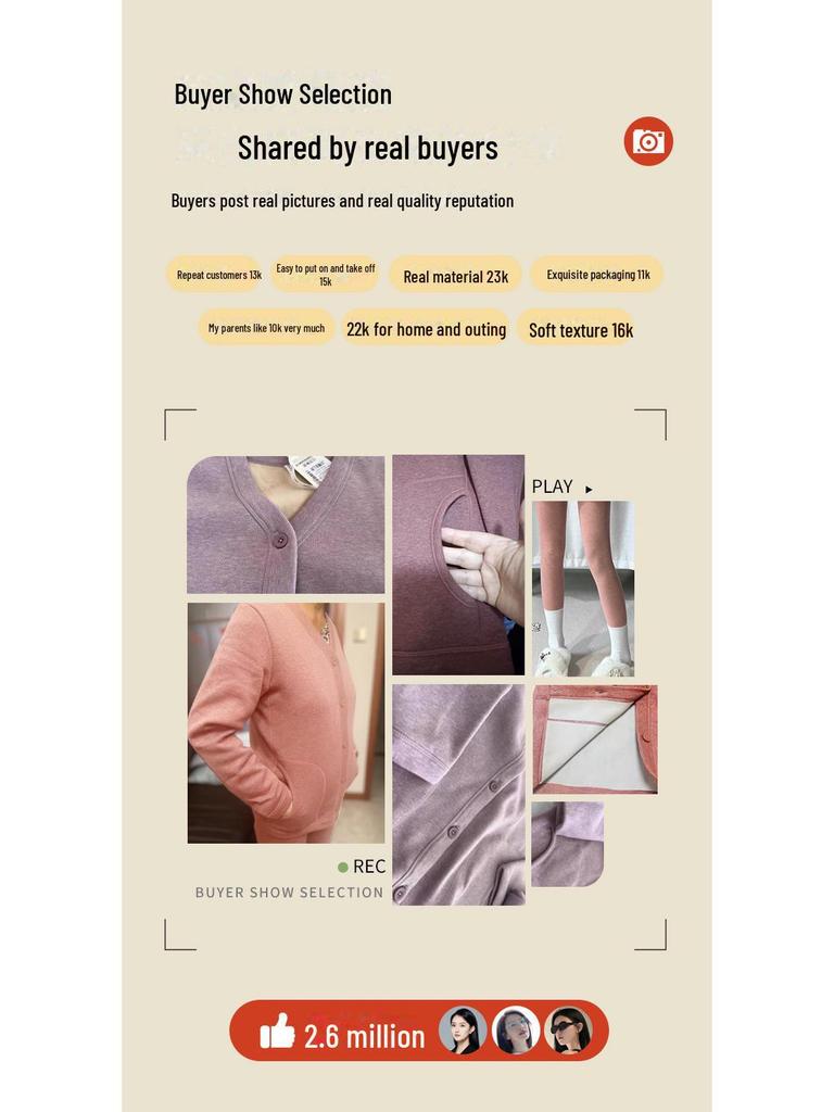 Kardigan damski pluszowy termiczny z naszywką z sierści wielbłądziej na jesień/zimę - wiek średni do starszego