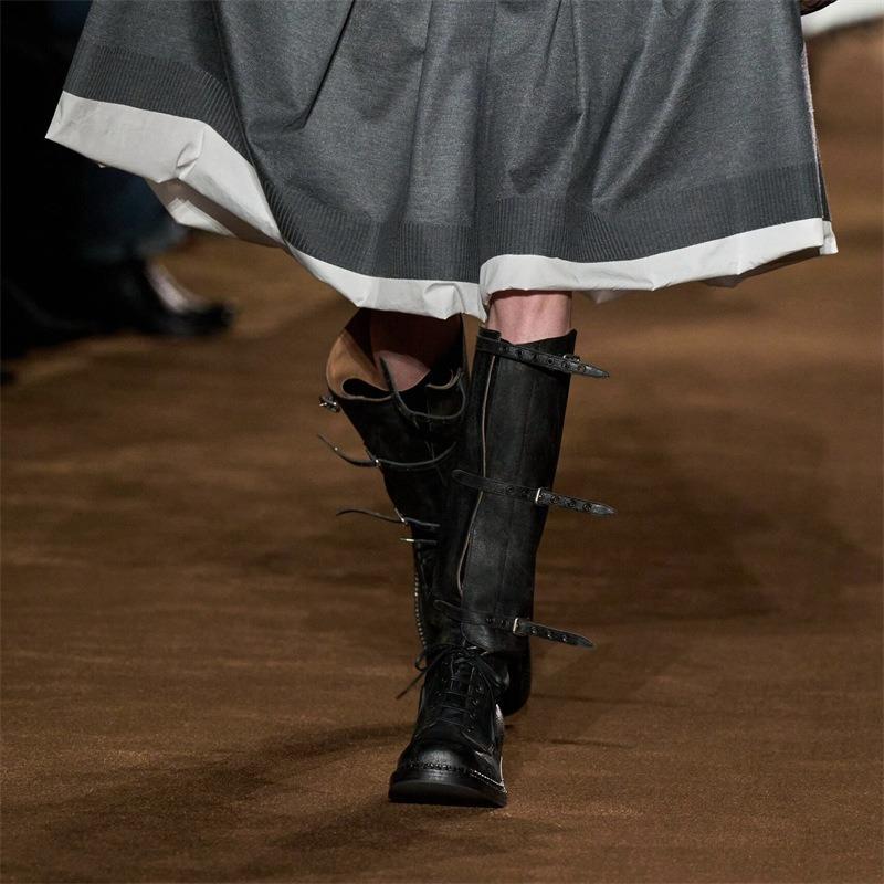 Catwalk British Martin Boots Women's New Old Retro Knight Boots Belt Buckle Boots Women