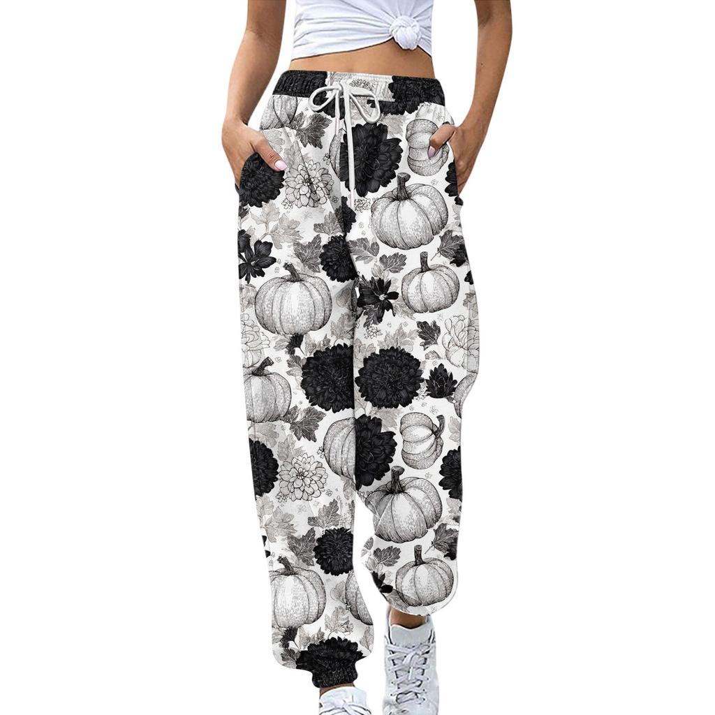 Dětské sportovní Halloweenské tištěné gradientní kalhoty s kapsami na stahovací šňůrku