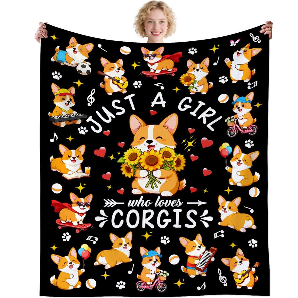 Cute Pet Corgi Dog Throw Blanket Fuzzy Soft Cozy Warm Lightweight Plush Fleece Flannel Blanket for Couch Bed Sofa Home Decor