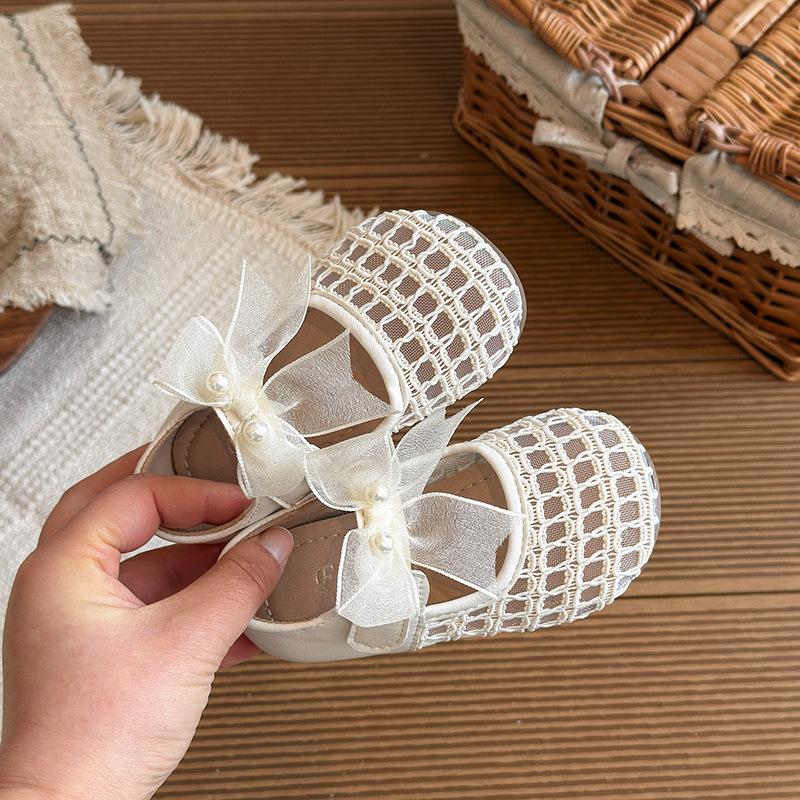 Girls White Lace Bow Pearl Breathable Mary Jane Flats 23 белый