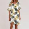 Women's Summer Casual Feather Printed Hem Knotted Short Sleeve Dresses