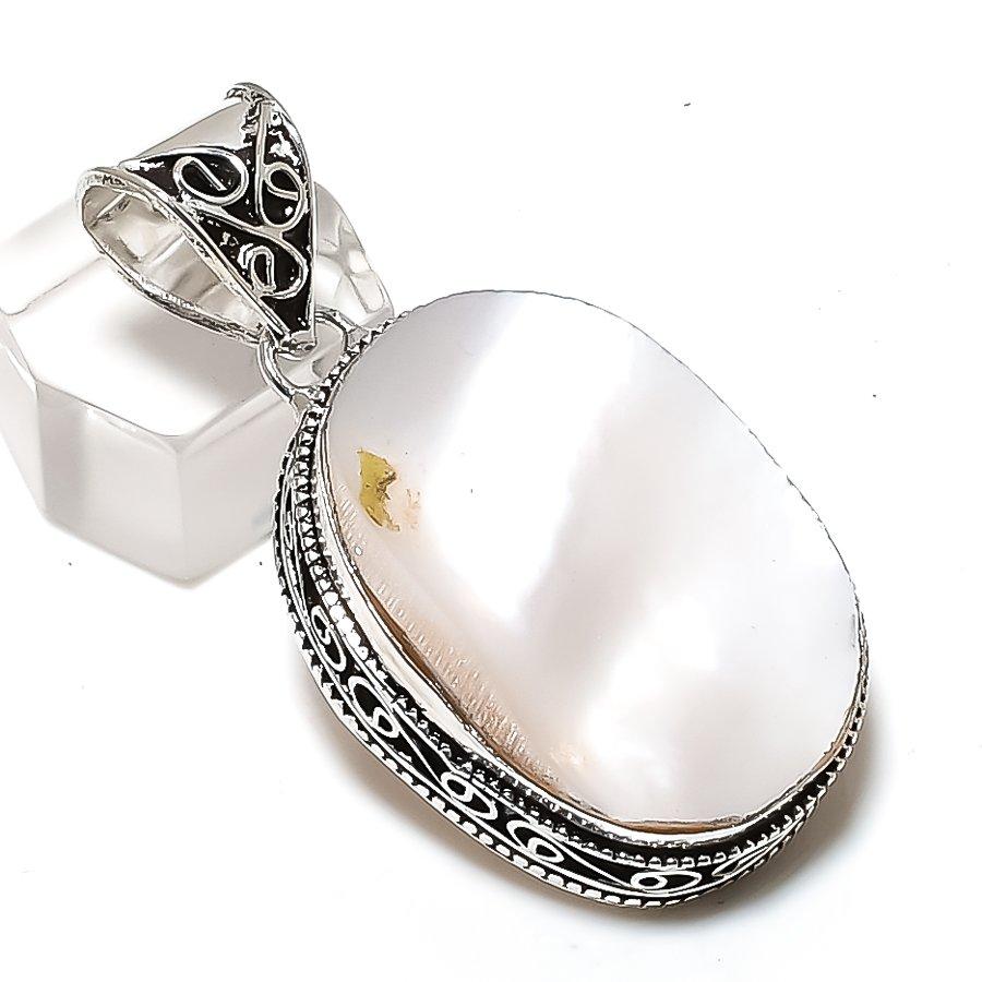 Natural Mother Of Pearl Gemstone 925 Sterling Silver Jewelry Pendant 1.97" ETC-14644