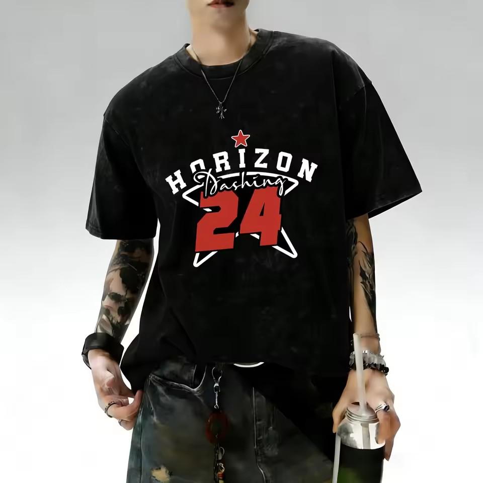 European and American men's summer dark warrior letter print comfortable and breathable round neck T-shirt outdoor street top