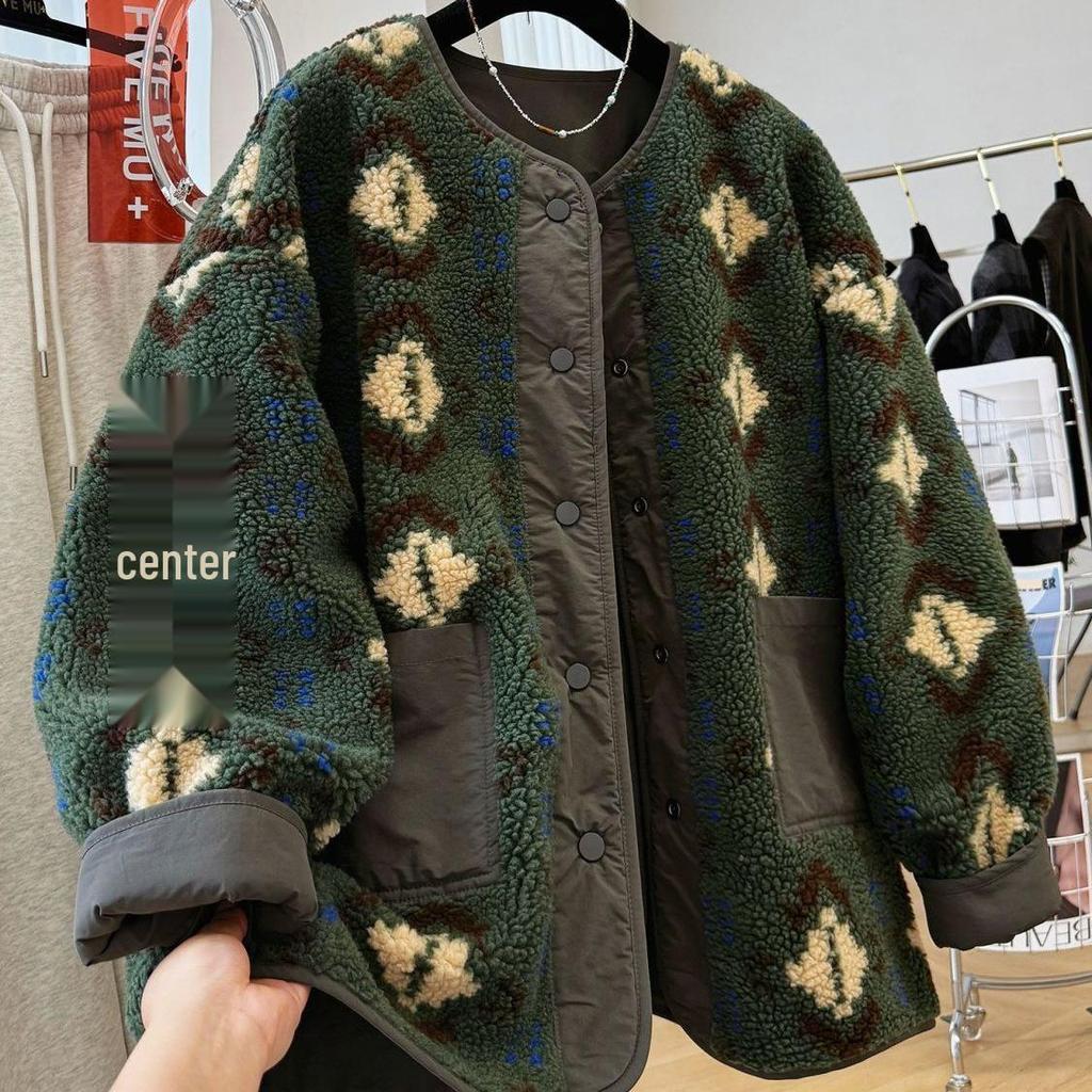 Damen Retro Zweifarbiger Color-Block Kunstlammfellmantel 2025 - Mittellang, Verdickt für Herbst und Winter.