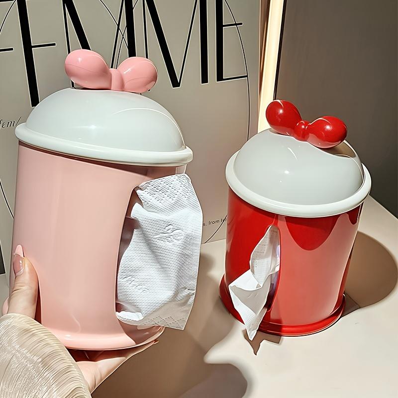 1pc Round Plastic Tissue Box Holder with Cute Mouse Ears Design, Dispenser for Storing Facial Tissues, Ideal for Home Decor In Living Room or Bathroom