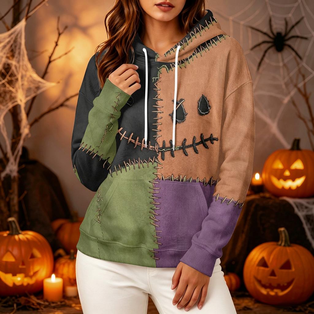 Women's Long Sleeve Halloween Printed Hoodie for Festive Party Wear