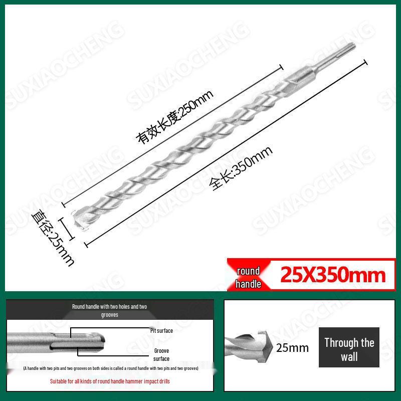 Extended Rotary Hammer Drill Bit Set for Concrete, Stone, and Brick Walls - Alloy, Square & Round Shanks