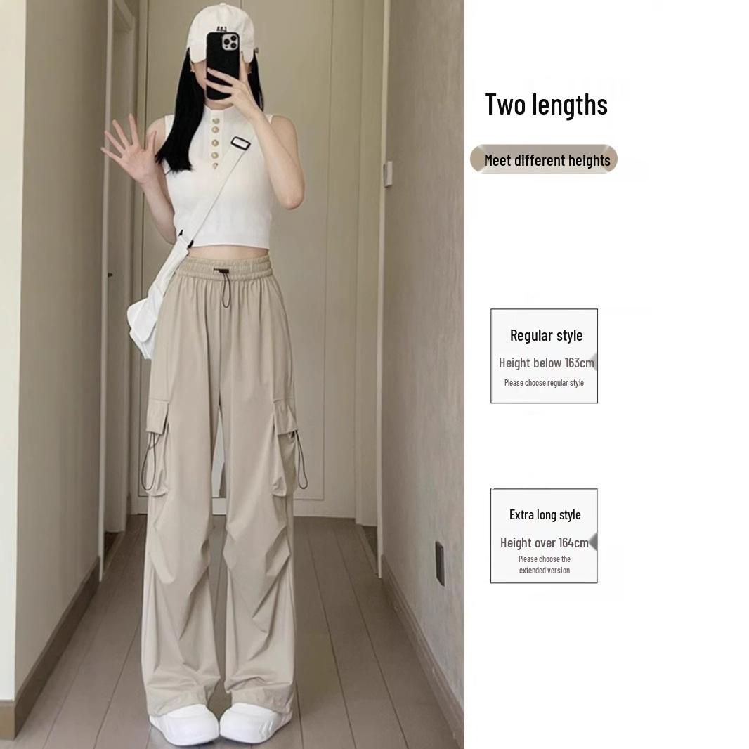 

145CM Women s High Waist Cuffed Cargo Pants - Summer Casual Wide-Leg Petite L (for 106-115 jin)
