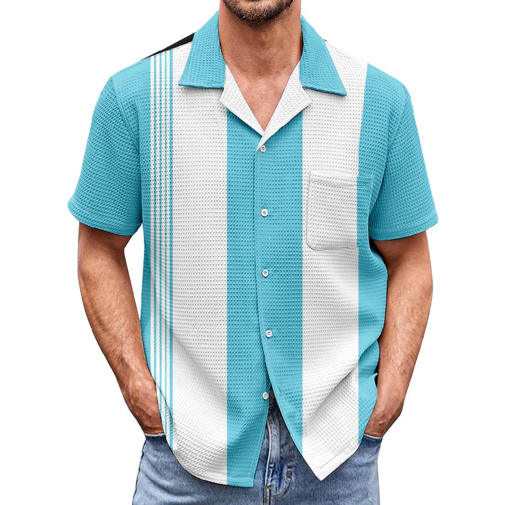 Men's Colorblock Button Pocket Short Sleeve Shirts Men's Casual Fashion Short Sleeve Shirts