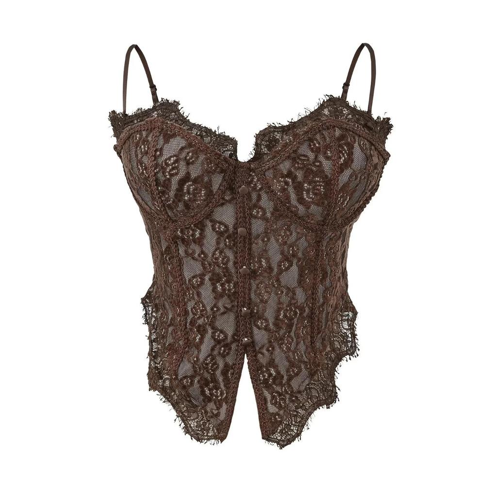 Elegant Lace Patchwork Backless Camisole Corset for Women - Slimming Spring Top