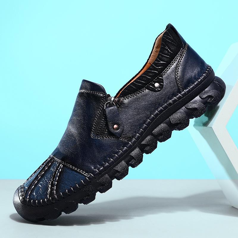 

2025 Spring New Men s Casual Shoes Breathable Versatile British Leather Shoes Wear-resistant Outdoor Men s Shoes Foreign Trade Shoes 48 темно-синього кольору