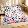 God Says You Are Floral Butterfly Scripture Coral Fleece Blanket