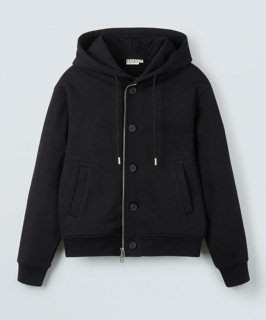 Piari Heavy Cotton Two-Way Button Zip-Up Hoodie (Black)