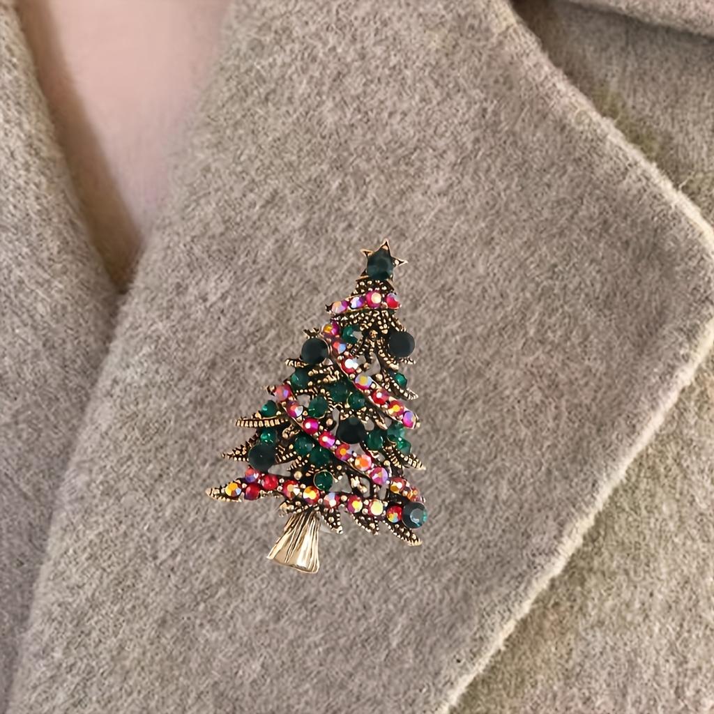 1pc Vintage Style Christmas Tree Brooch Pin, Colorful Star Accents, Fashionable Retro Scarf Buckle, Festive Holiday Party Gift for Women