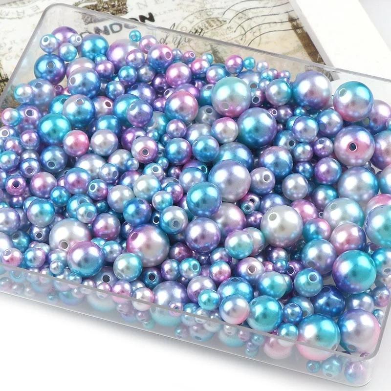 

200pcs Round Rainbow Color Imitation Pearl Beaded Crafts DIY Bracelet Necklace Jewelry Making 4/6/8 /10mm A