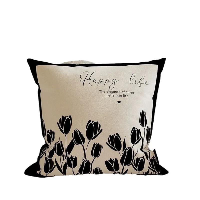 Light luxury high-end beige pillow cover abstract art modern simple pillow living room sofa model room pillow cover