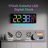 17inch Household Large Digital Alarm Clock Dynamic RGB Display LED Wall Clock Room Decor Colorful LED Digital Clock