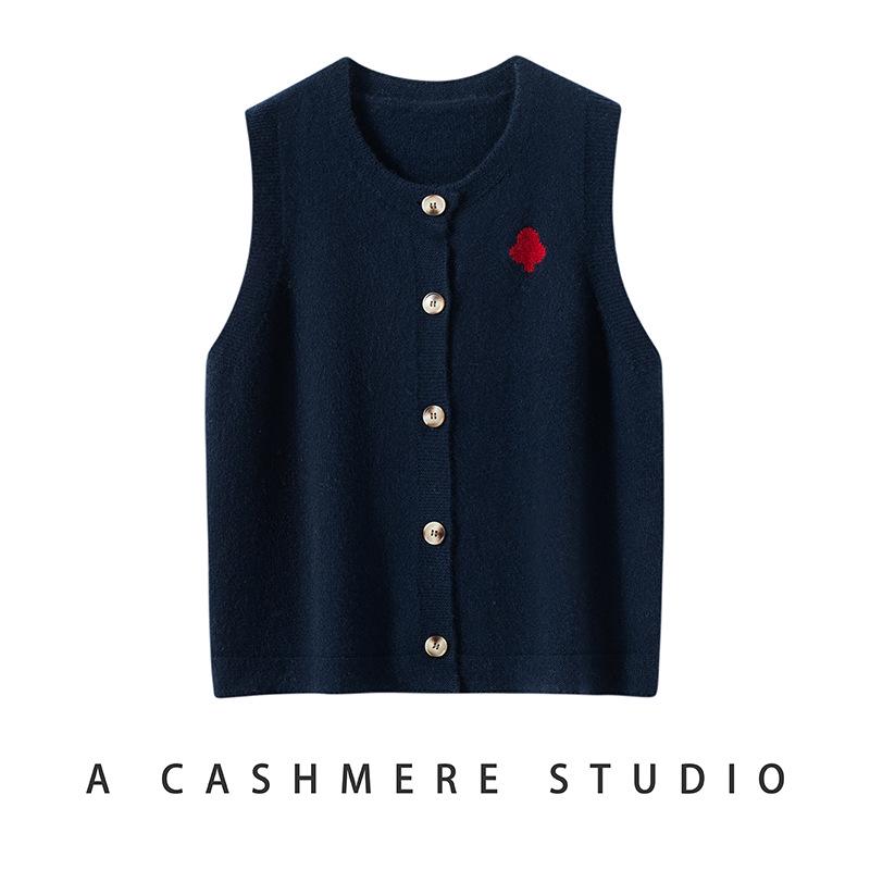 Layered Round Neck Knit Cardigan Vest for Women - Autumn/Winter College Style Loose Fit with Heart Design