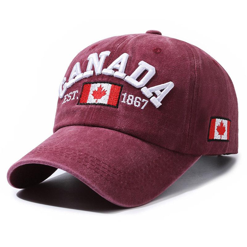 Cap Versatile Embroidery Letter Maple Leaf Canadian Washed Outdoor Leisure Shade Baseball Cap