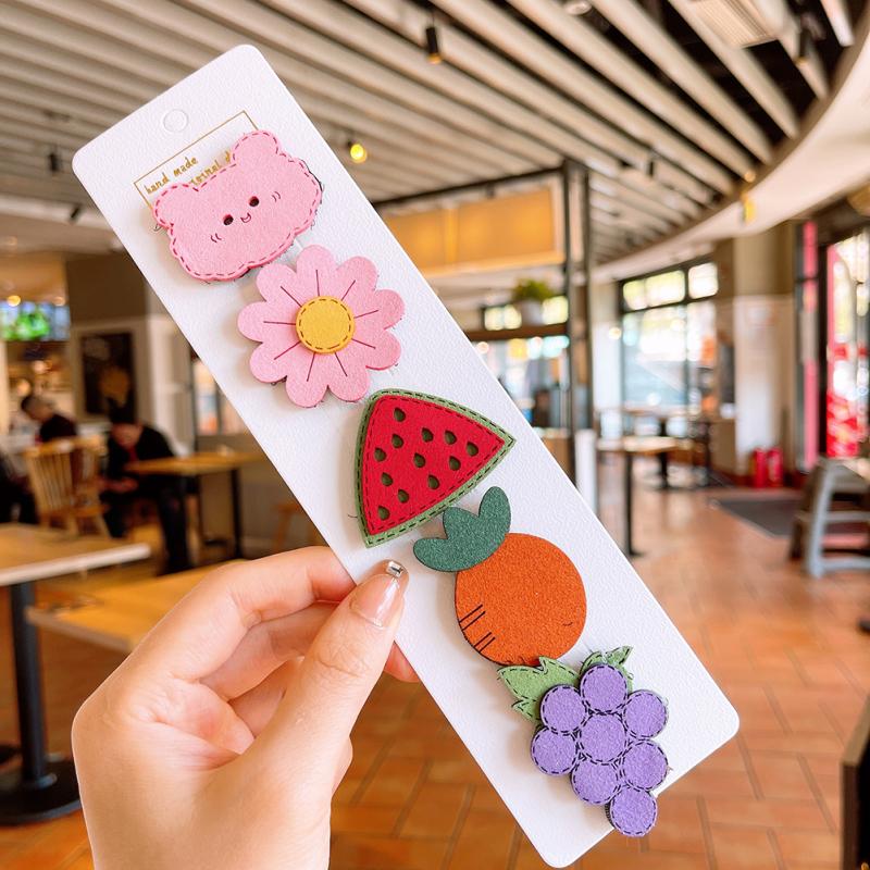 New! 5pcs/set Kids Fabric Hairpin Cartoon Animal Fruit Magic Sticker Headwear Cute Hair Accessories For