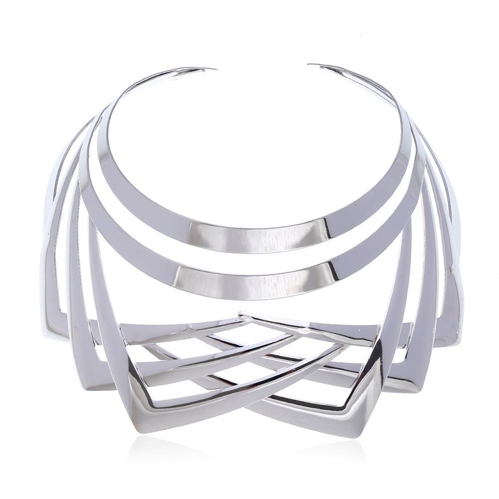 Geometric Metal Collar Necklace With Multilayer Chain For Trendy Women