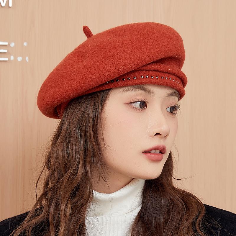 

Красный Берет из высококачественной шерсти Женский Осенне-зимний Универсальный для лица Шляпа Маленького Художника Шляпа Газетчика adjustable [head circumference 55-58CM]