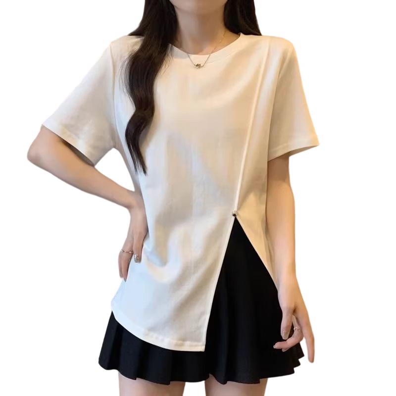 La Chapelle Women's Summer Irregular Slit T-Shirt